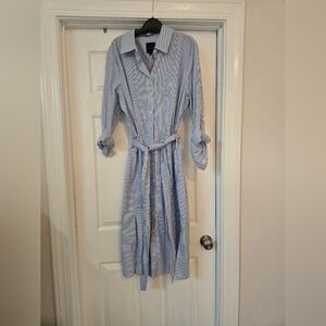 ALEX MARIE Striped Blue Long Sleeves Shirt Midi Dress Tie Front Size XL NWT